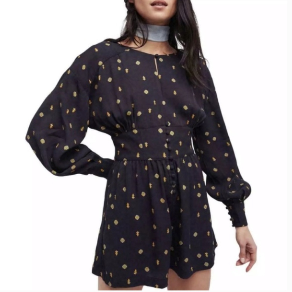 Free People Love Grows Romper Black Combo XS